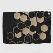 geometrisch-schwarz-goldenes Hexagon-Muster Golfhandtuch (Horizontal)