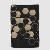 geometrisch-schwarz-goldenes Hexagon-Muster Golfhandtuch (Vorderseite)