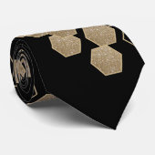 geometrisch-schwarz-goldenes Hexagon-Muster Krawatte (Gerollt)