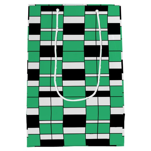 Geometrisch, schwarz, grün Mitte Mittlere Geschenktüte (Rückseite)