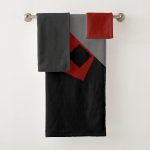 geometrisch schwarz-rot und grau badhandtuch set