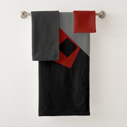 geometrisch schwarz-rot und grau badhandtuch set (Insitu)