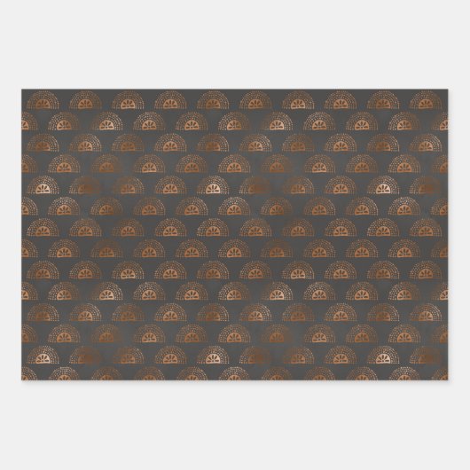 Geometrisch, schwarz und kopper geschenkpapier set (Vorderseite)