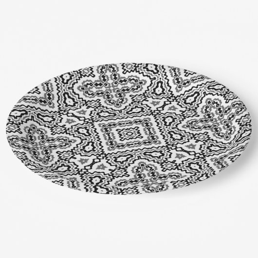 geometrisch-schwarz-weiß-ethnische Muster Pappteller (Schrägansicht)