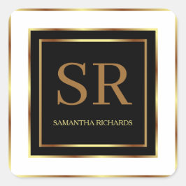 Geometrisch Schwarz-weiß und Gold monogram Quadratischer Aufkleber