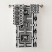 Geometrisch Schwarz-weiß und grau Aztec Badhandtuch Set (Insitu)