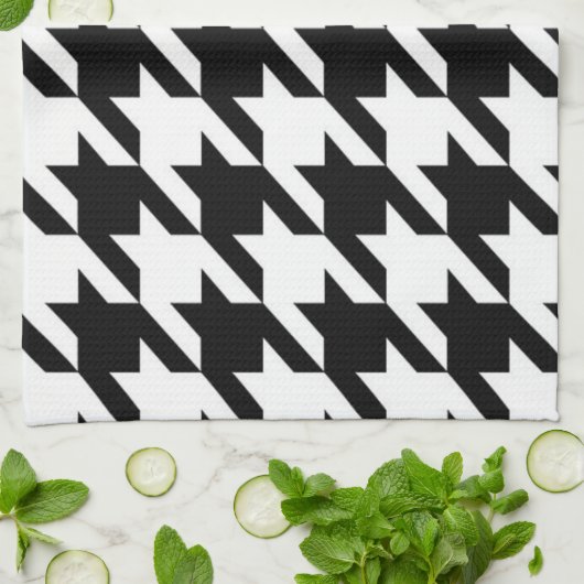 geometrisch Schwarz-weißes Hahnentrittmuster Geschirrtuch (Gefaltet)