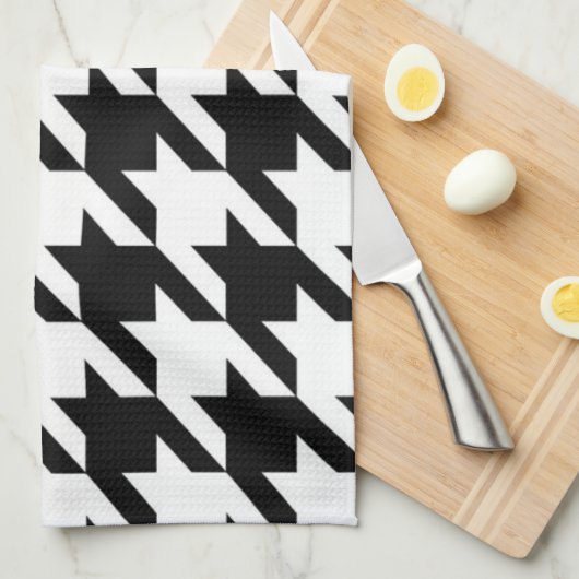 geometrisch Schwarz-weißes Hahnentrittmuster Geschirrtuch (Viertel Falte)