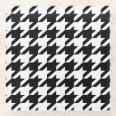geometrisch Schwarz-weißes Hahnentrittmuster Glasuntersetzer (Vorderseite)