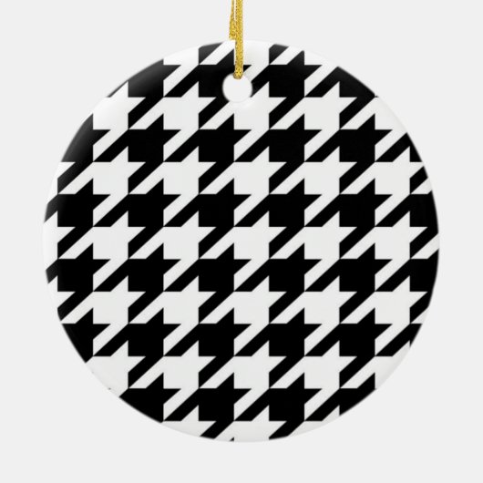 geometrisch Schwarz-weißes Hahnentrittmuster Keramik Ornament (Hinten)