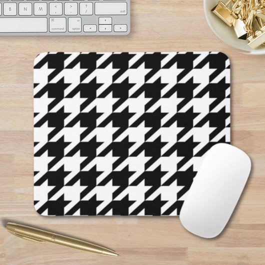 geometrisch Schwarz-weißes Hahnentrittmuster Mousepad