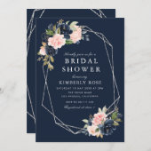 geometrisch silberne Navy und Rose Einladung (Vorne/Hinten)