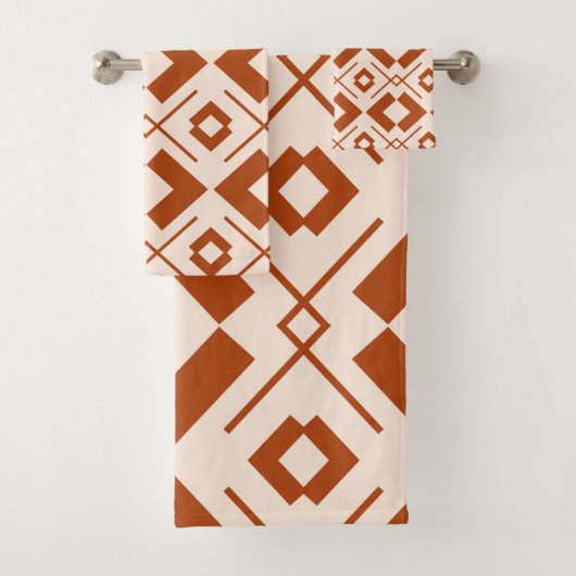 geometrisch skandinavisches Beige und verbranntes  Badhandtuch Set (Insitu)