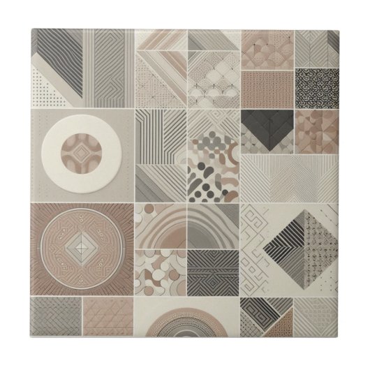 Geometrisch Vintag Chic Oatmehl Soft Black Fliese (Vorderseite)