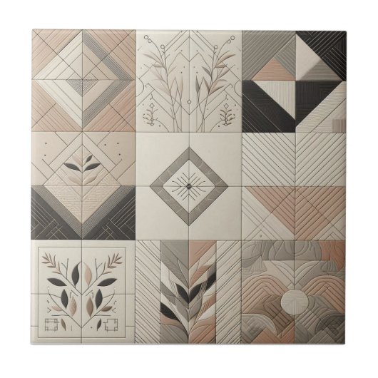 Geometrisch Vintag Chic Oatmehl Soft Black Fliese (Vorderseite)