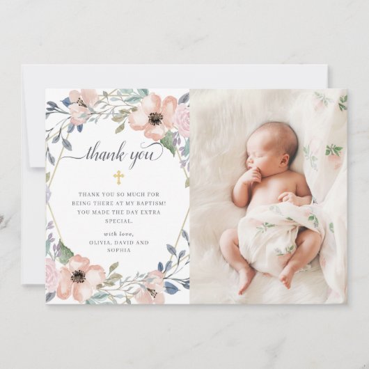 geometrisch weiß und rosa | Foto Taufe Dankeskarte (Vorderseite)