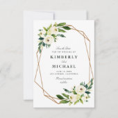 geometrisch-weiße, blumenförmige Save the Date-Kar Date (Vorderseite)