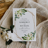 geometrisch-weiße, blumenförmige Save the Date-Kar