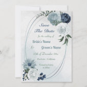 geometrisch weißes und blaues Blumengrün Save The Date (Vorderseite)