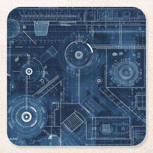 Geometrisch Zeichnend Blueprint Rechteckiger Pappuntersetzer (Vorderseite)
