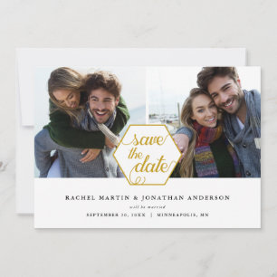 Geometrische 2-Foto-Collage Hochzeit Merken Sie si Save The Date