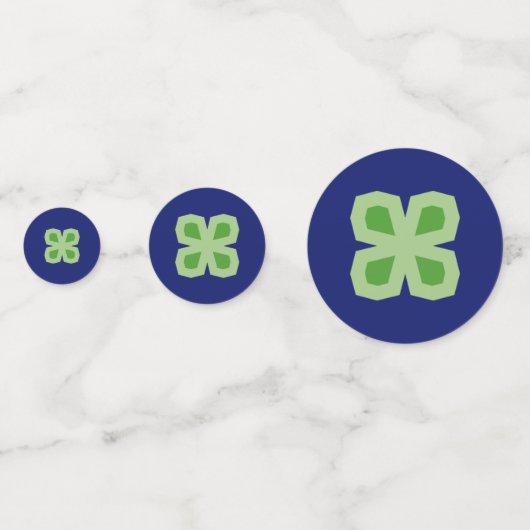 Geometrische 4-Leaf-Clovers auf Blue Confetti Konfetti (Rückseiten)