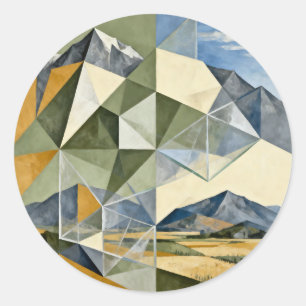 Geometrische abstrakte Berglandschaft Runder Aufkleber