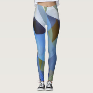 Geometrische abstrakte blaue grüne Kunst Leggings