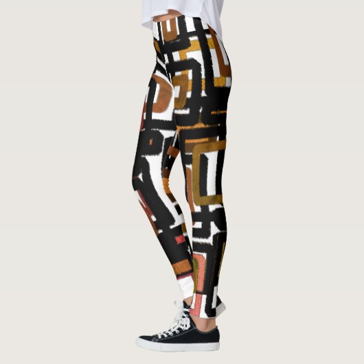 Geometrische Abstrakte Blöcke Rust Black Brown Leggings (Links)