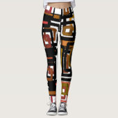 Geometrische Abstrakte Blöcke Rust Black Brown Leggings (Vorderseite)