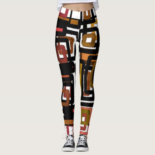 Geometrische Abstrakte Blöcke Rust Black Brown Leggings (Vorderseite)