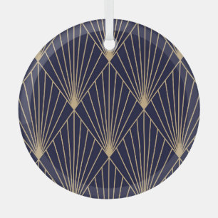 Geometrische abstrakte dunkelblaue Gold Ornament Aus Glas