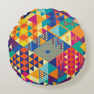 Geometrische, abstrakte Elemente, Vintages Muster. Rundes Kissen