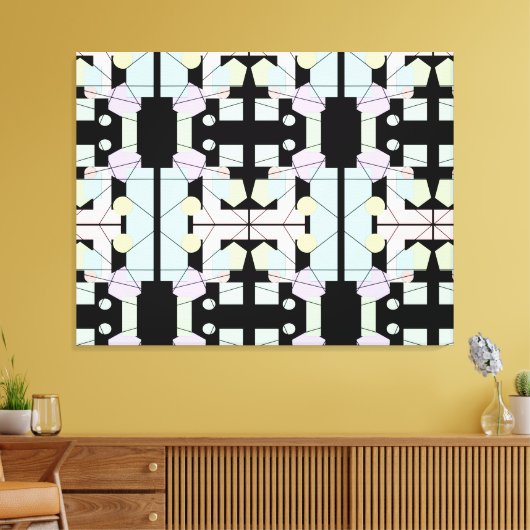 Geometrische Abstrakte Kunst in Schwarz und Pastel Leinwanddruck (Insitu (Wohnzimmer))