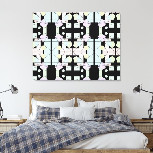 Geometrische Abstrakte Kunst in Schwarz und Pastel Leinwanddruck (Insitu (Schlafzimmer))