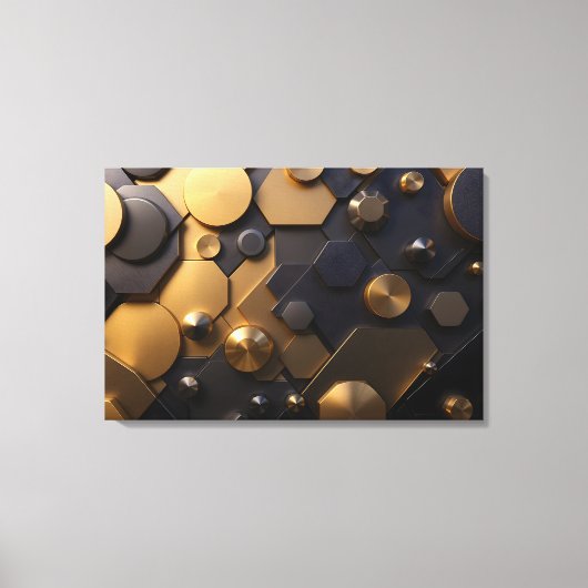 Geometrische Abstrakte Mauer Art - Gold und Bl Leinwanddruck (Vorderseite)