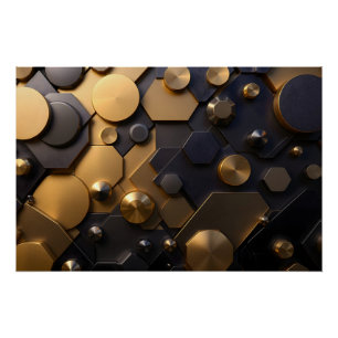 Geometrische Abstrakte Mauer Art - Gold und Bl Poster