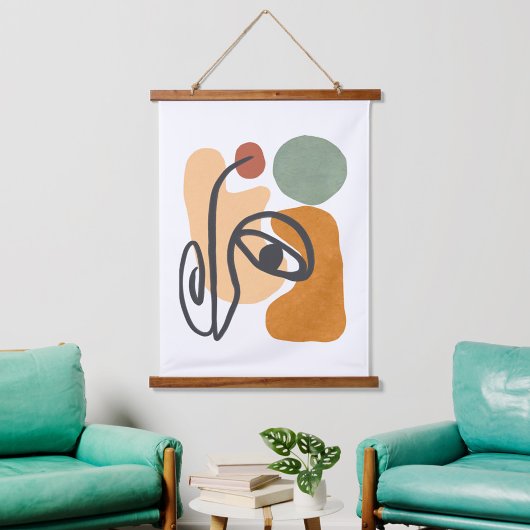 Geometrische abstrakte minimale moderne Pastell Wandteppich Mit Holzrahmen