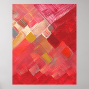 Geometrische Abstrakte Pinselstriche Rot, Rosa und Poster