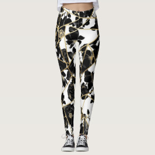 Geometrische abstrakte schwarze Blumengolddreiecke Leggings
