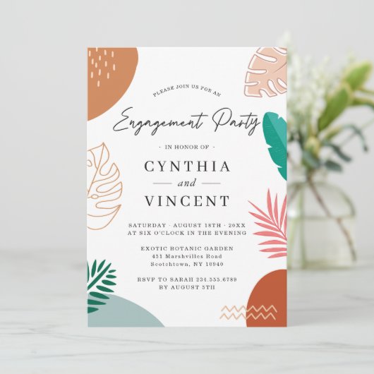 Geometrische Abstrakte Sommer-Exotic-Engagement-Pa Einladung (Stehend Vorderseite)