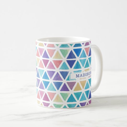 Geometrische abstrakte Wasserfarben (Korallenrifft Kaffeetasse (VorderseiteRechts)
