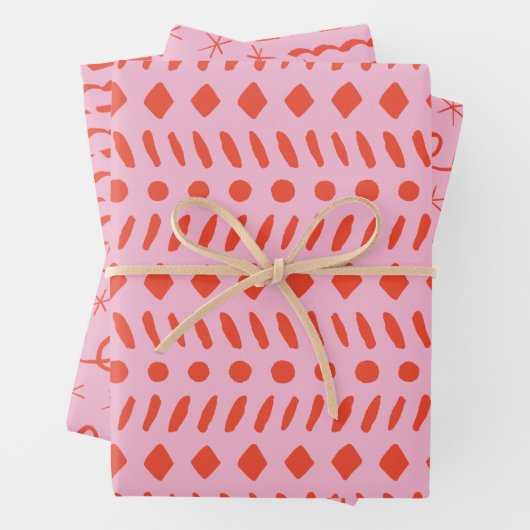 Geometrische Abstrakte Weihnachten in Rot und Rosa Geschenkpapier Set (Beispiel)