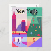Geometrische Abstrakte Weihnachten New York City T Postkarte (Vorne/Hinten)