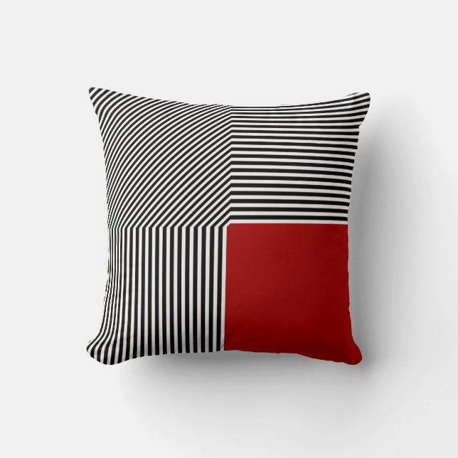 Geometrische Abstraktion, B/W stripes rotes Kissen (Vorderseite)