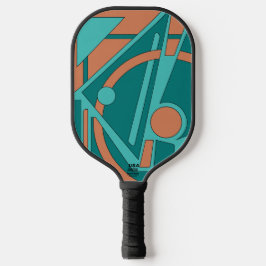 Geometrische Abstraktion in Türkis und Koralle Pickleball Schläger