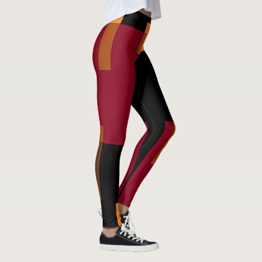 Geometrische Abstraktion Rotes Orangenbraun Schwar Leggings (Rechts)