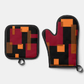 Geometrische Abstraktion Rotes Orangenbraun Schwar Ofenhandschuh & Topflappen-Set (Vorderseite)