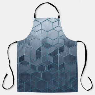 Geometrische Abstraktion von Hexagonen auf blauem Schürze