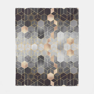 Geometrische Abstraktion von Hexagonen auf schwarz Fleecedecke